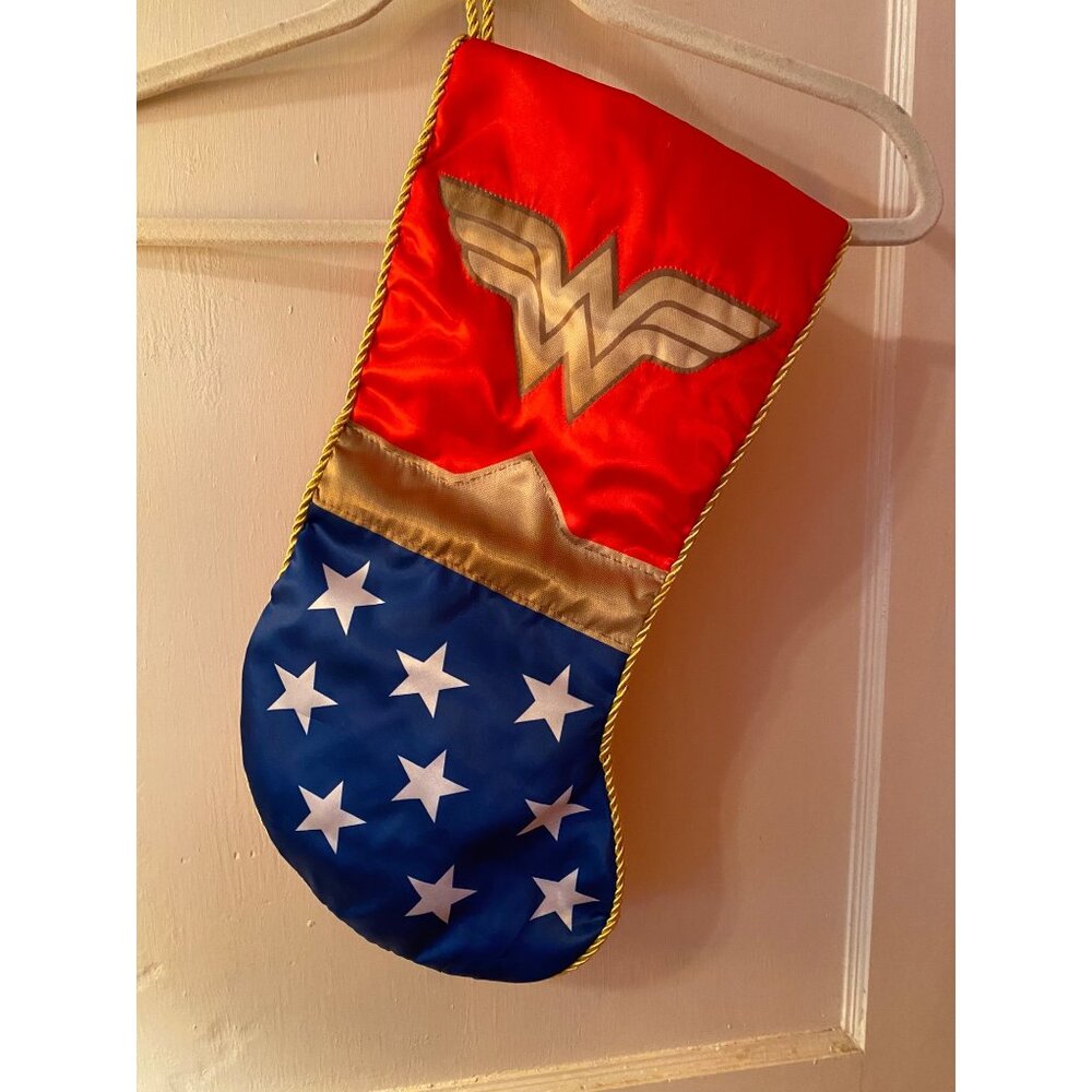 Wonder Woman Hanging Christmas Stocking Kurt S. Adler Satin Red Blue Gold